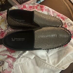 Women's Glittering Black and Silver Slip-On Loafers